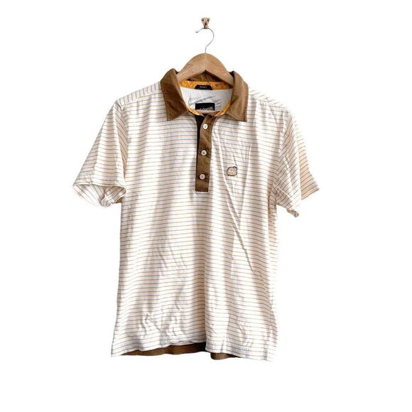 Y2K Billabong Mens Polo Shirt Short Sleeve Slim Fit Stripes Brown Size Medium - Picture 1 of 6